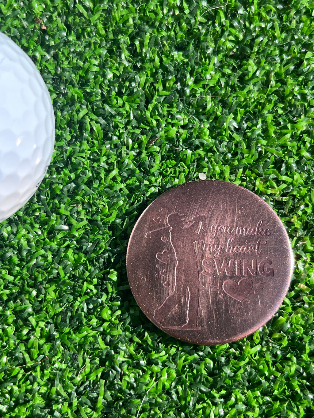 You make my heart swing - copper engraved ball marker