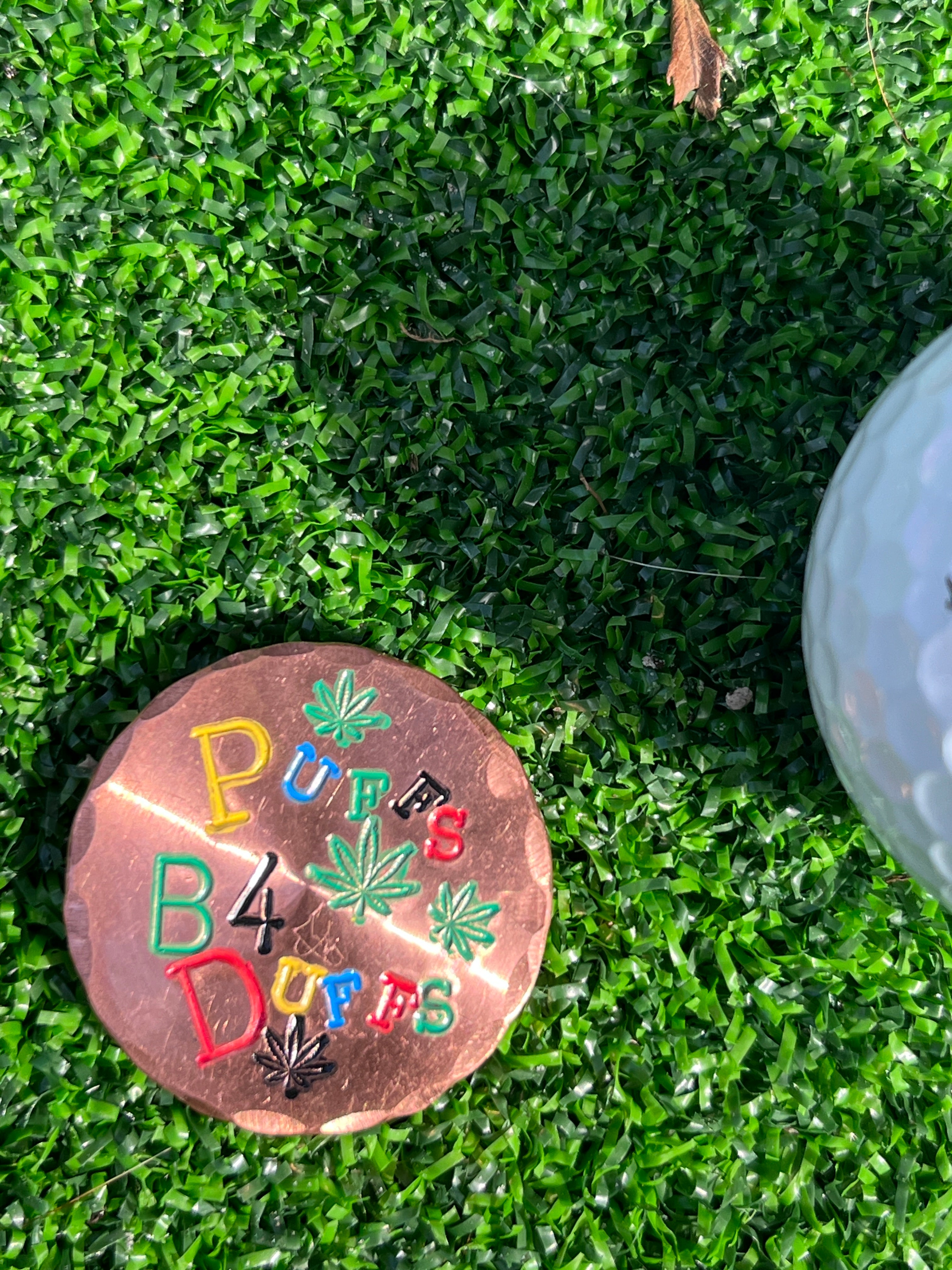 Puffs B4 Duffs - Hammered Copper ball marker 1.25" x 1/8' thick