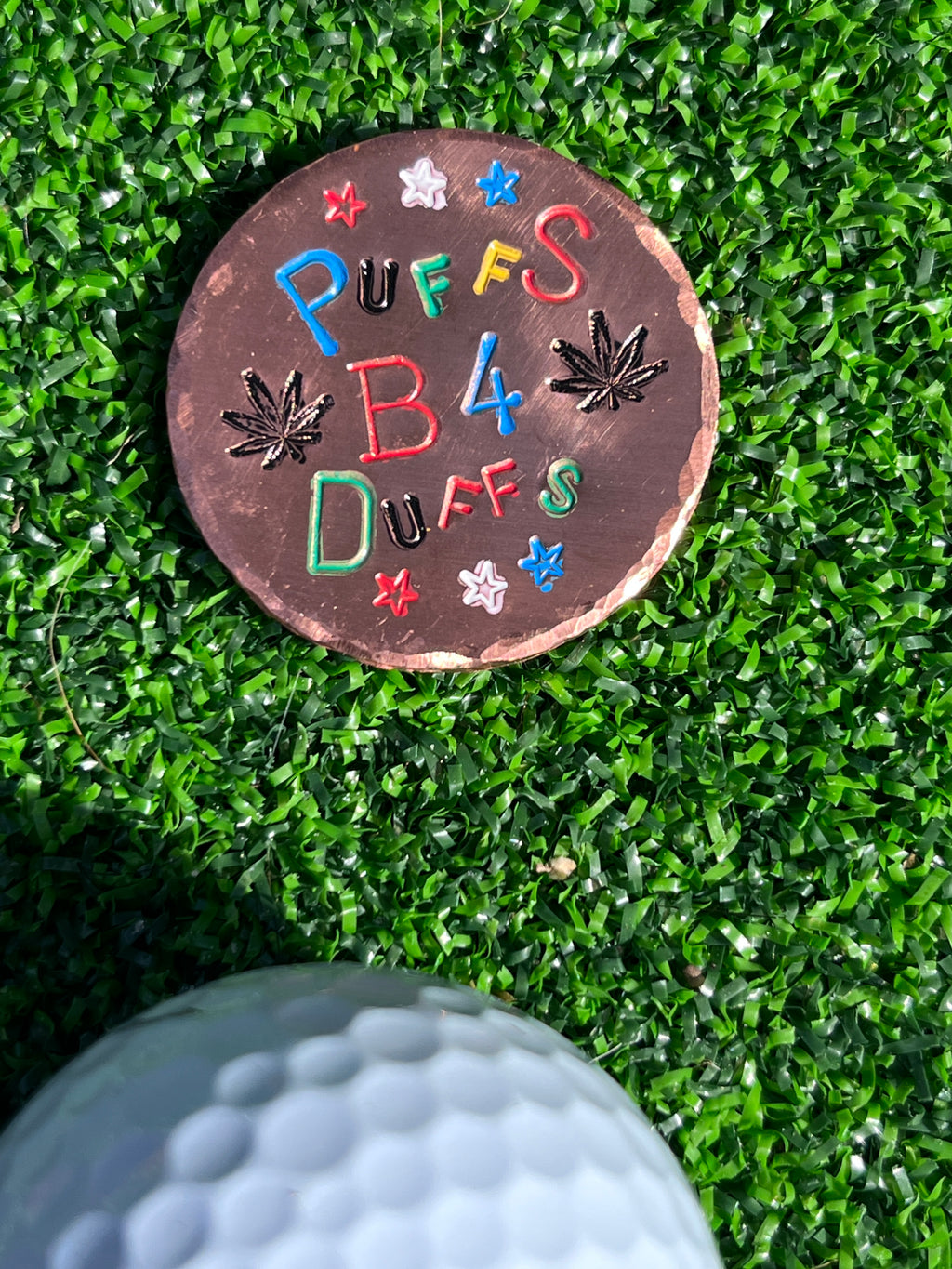 Puffs B4 Duffs - Hammered Copper ball marker 1.25" x 1/8' thick