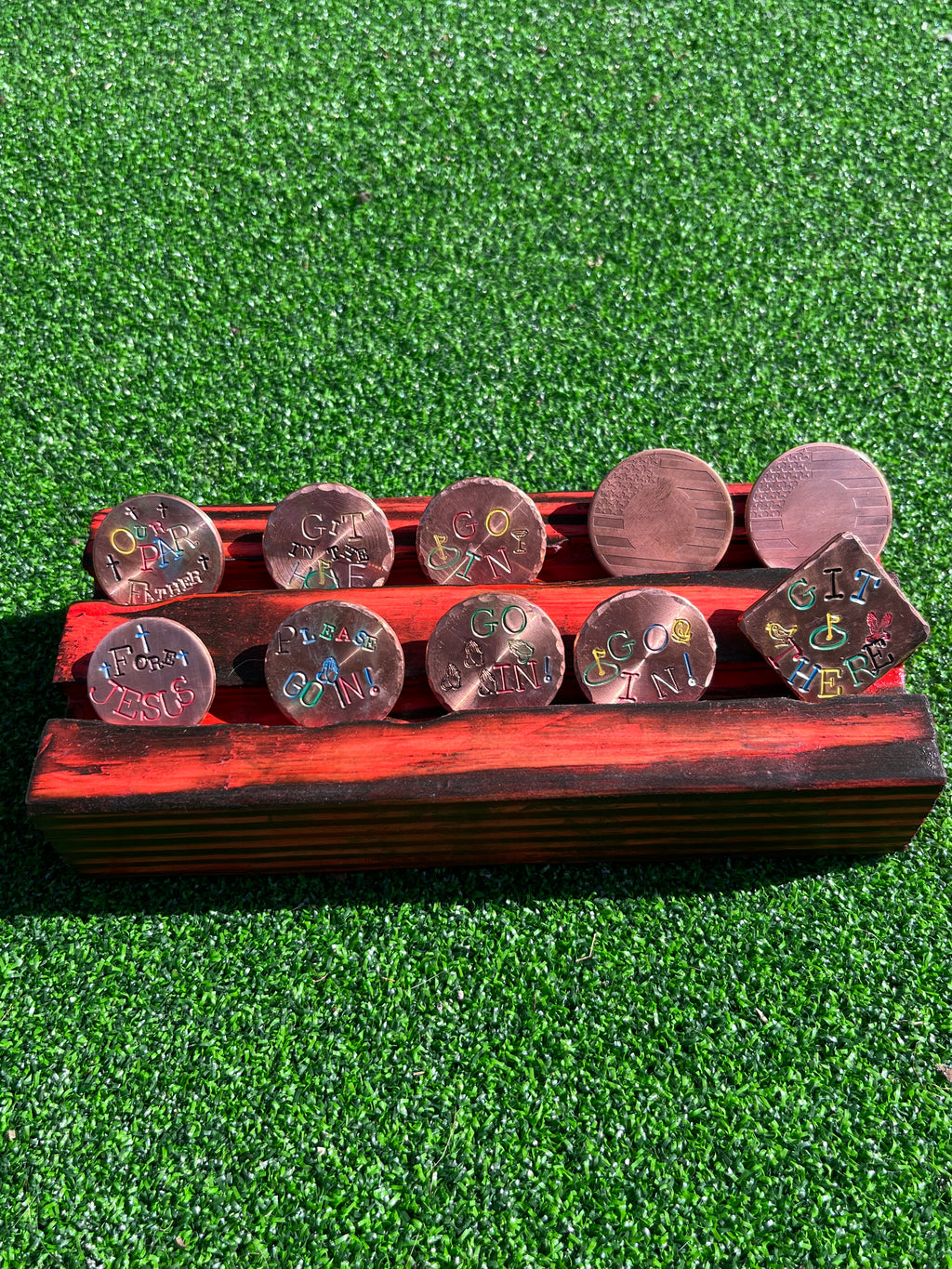 TI craft fair - Stamped Copper ball marker